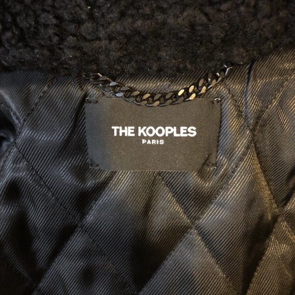 THE KOOPLES Black Leather Flight Jacket W/Shearling Neck Size S - Picture 8 of 8